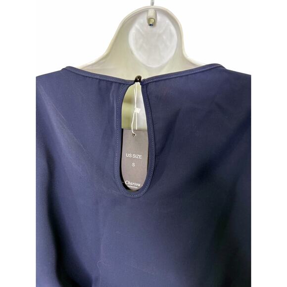 CHARTOU Blue Short Sleeve Belted Wide Leg Cropped Romper Palazzo Pants Jumpsuit - Picture 7 of 8